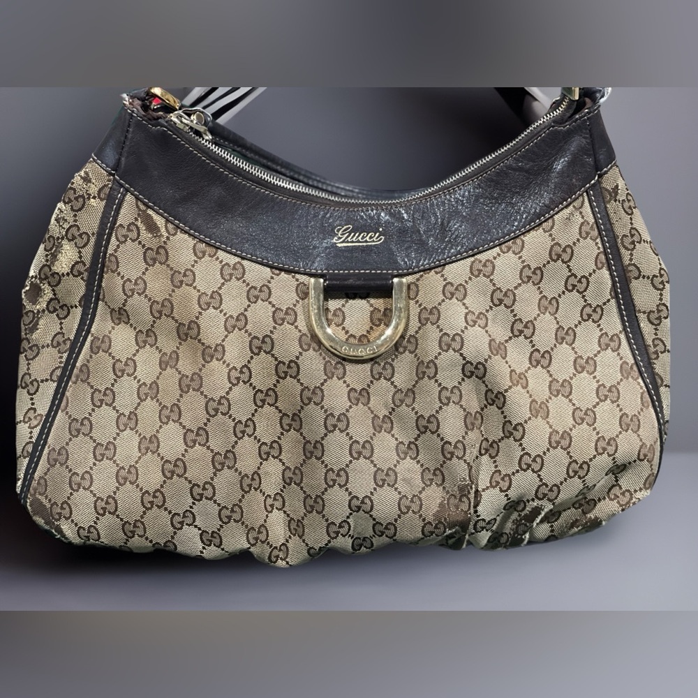 Authentic Gucci GG Monogram Abby Large Canvas Hobo Shoulder Bag Purse GUC​